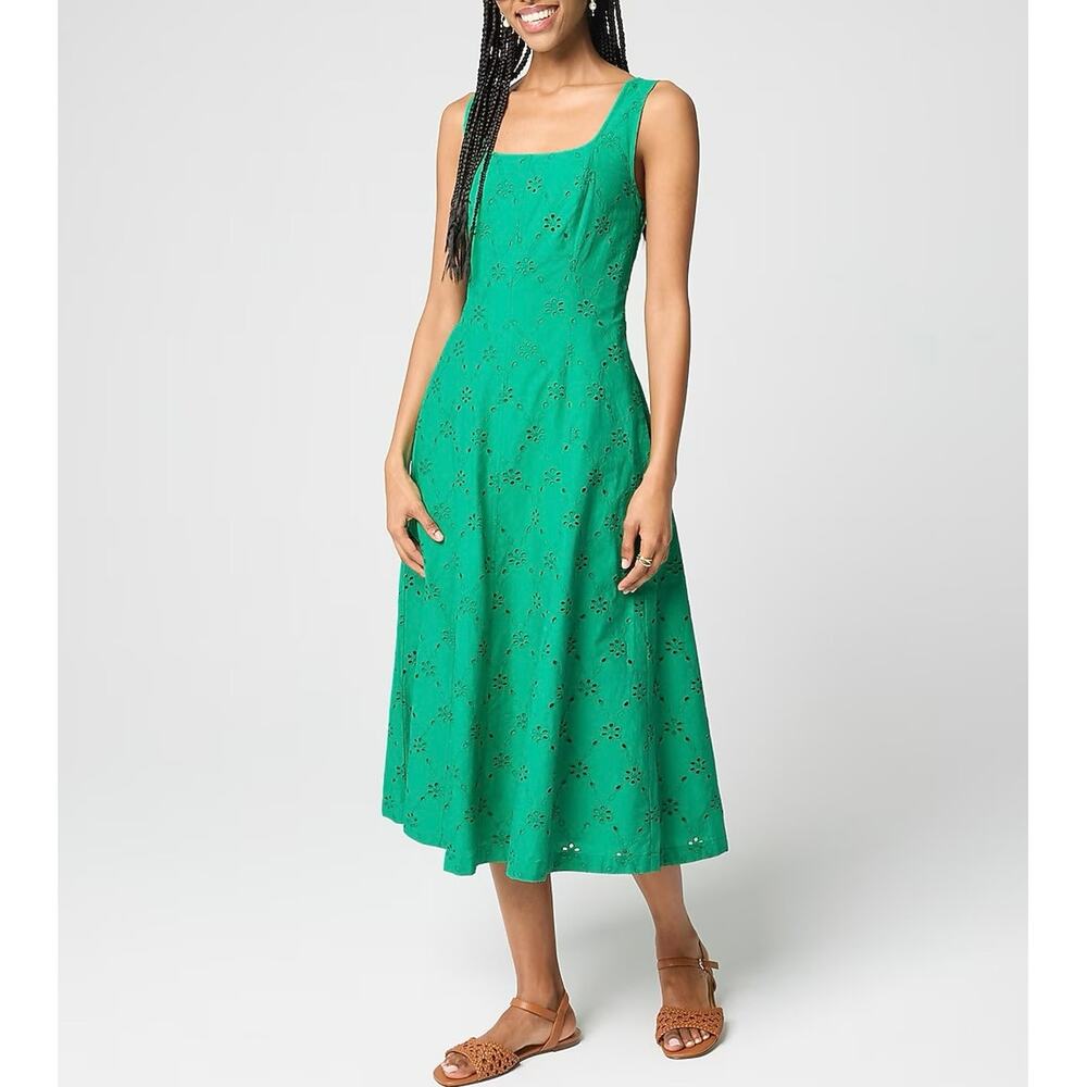 J. Crew Factory Green Eyelet Midi Dress